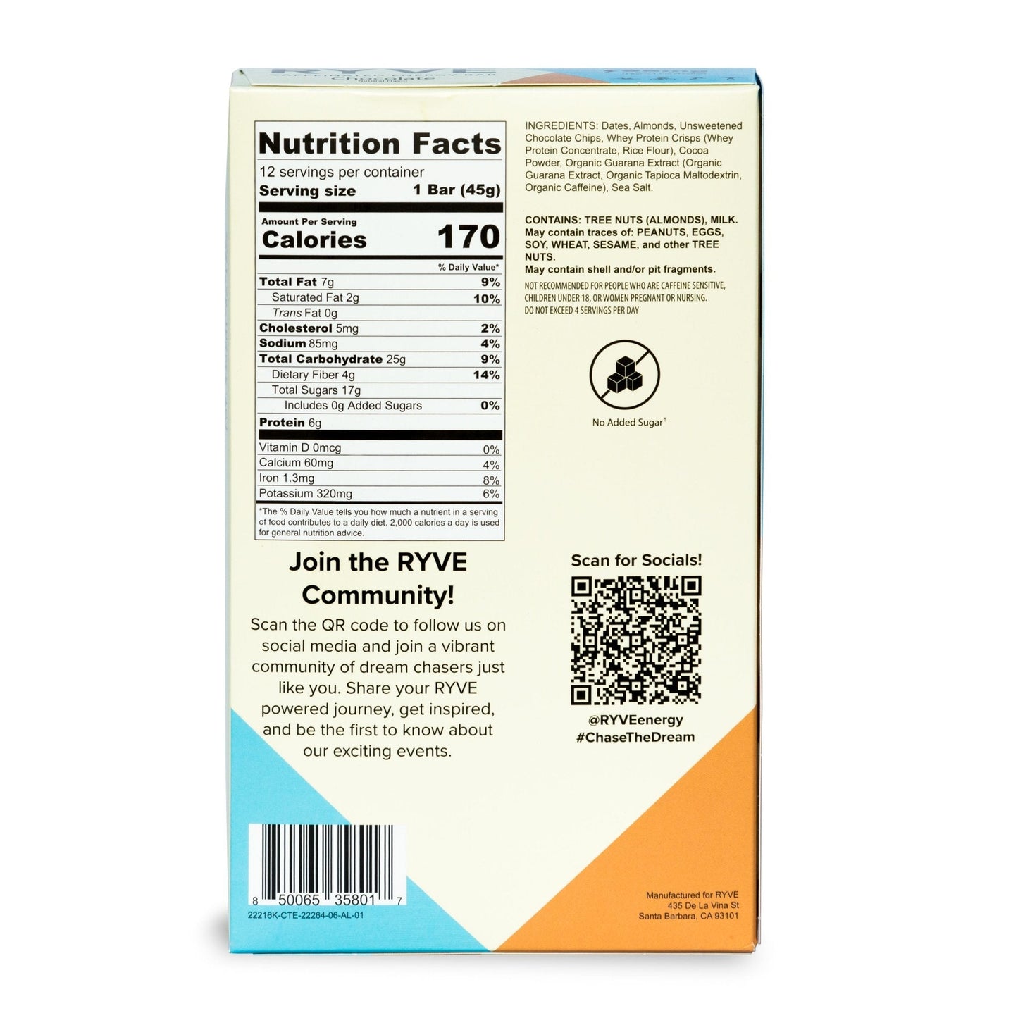 Caffeinated Chocolate Energy Bar (12 - Pack) - RYVE